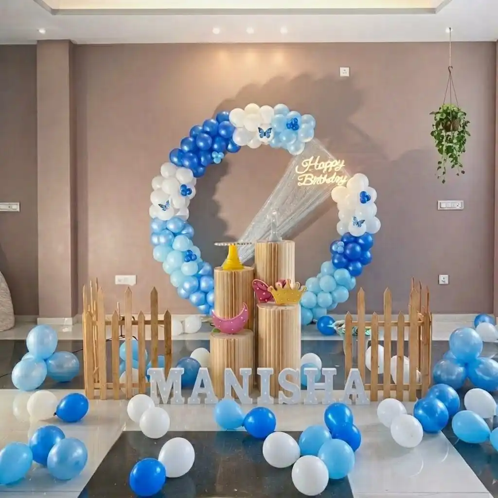 White & Blue Birthday Decor
